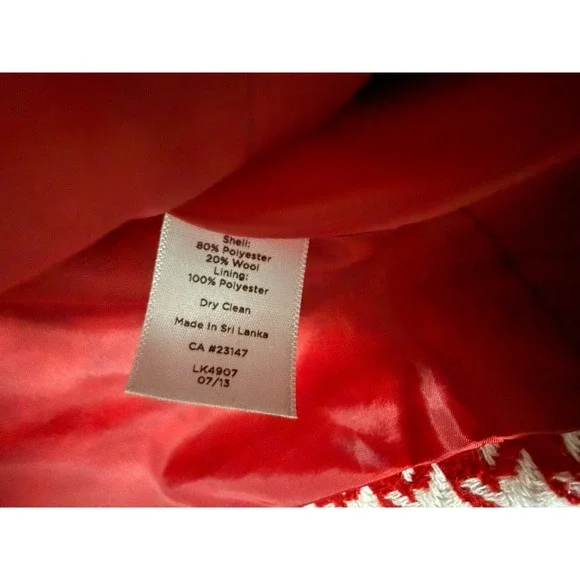 Talbots Moto Red White Houndstooth Wool Zip Up Jacket Size 10 Coat - Picture 6 of 9